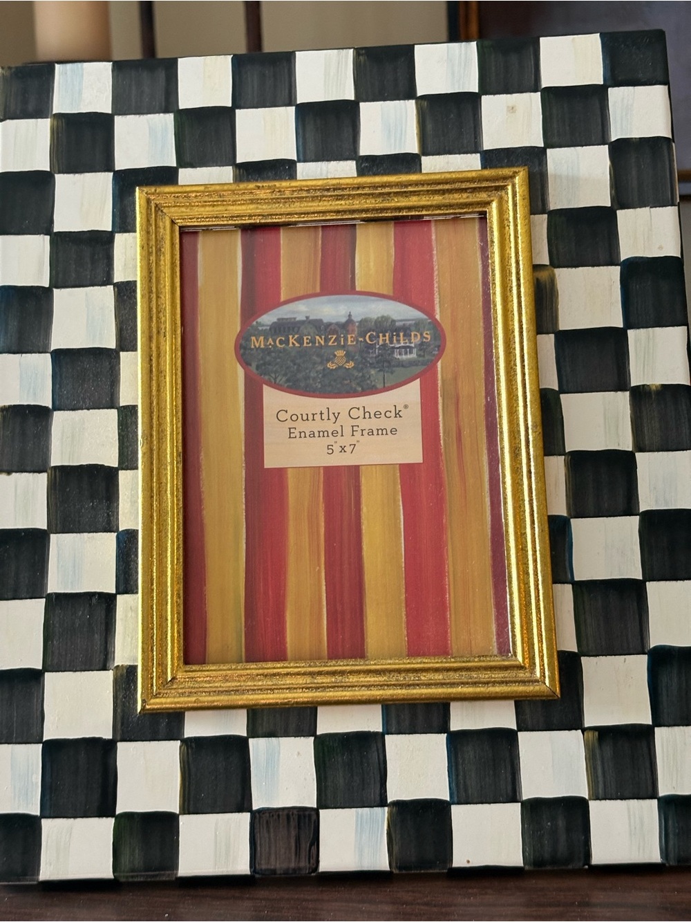 MacKenzie-Childs Striped Enamel Frame in Red and Gold - Picture 4 of 4